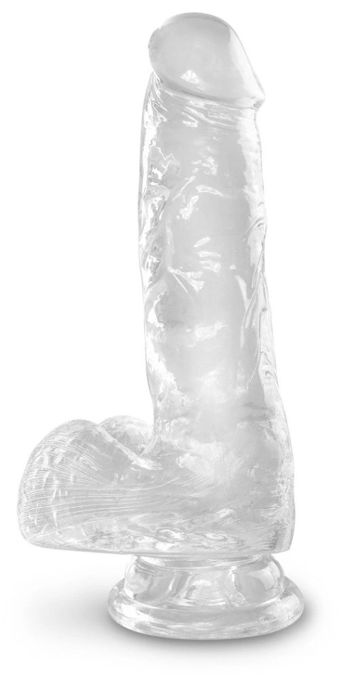 King Cock Clear - Realistyczne Dildo Z Jądrami I Przyssawką Przezroczyste 15 CM