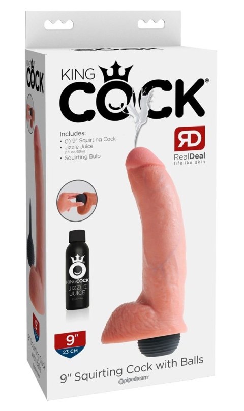 King Cock - Realistyczne Naturalne Dildo Z Wytryskiem 23 CM Jasny Kolor Skóry