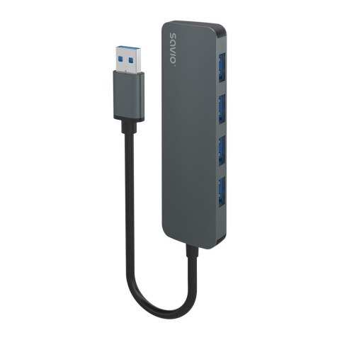 Savio AK-57 HUB USB-C - 3 x USB-A z adapterem RJ-45 Gigabit Ethernet, 5000 Mbit/s, Szary