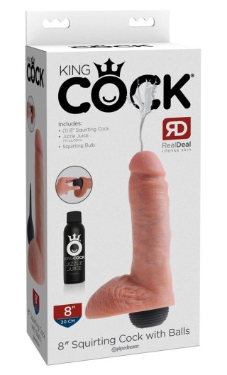 King Cock - Realistyczne Naturalne Dildo Z Wytryskiem 20 CM Jasny Kolor Skóry