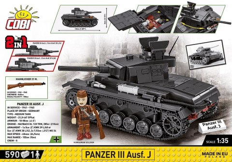 COBI 2289 Historical Collection WWII Panzer III Ausf.J Panzerkampfwagen III - niemiecki czołg średni 590 klocków