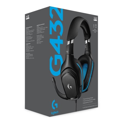 Logitech G G432 Zestaw słuchawkowy Przewodowa Opaska na głowę Gaming Czarny, Niebieski