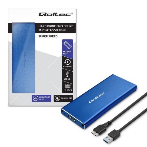 QOLTEC OBUDOWA NA DYSK M.2 SSD | SATA | NGFF | USB 3.0 | SUPER SPEED 5GB/S | 2TB | NIEBIESKI QOLTEC OBUDOWA NA DYSK M.2 SSD | SATA | NGFF | USB 3.0 | SUPER SPEED 5GB/S | 2TB | NIEBIESKI