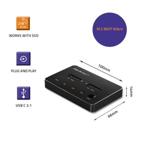 QOLTEC STACJA DOKUJĄCA DYSKÓW 2X SSD M.2 SATA | NGFF | USB TYP C