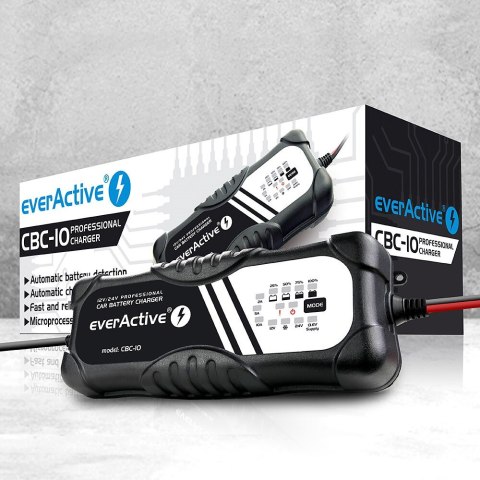 Ładowarka, prostownik everActive CBC10 12V/24V, do akumulatorów o napięciu 12V/24V Ładowarka, prostownik everActive CBC10 12V/24V, do akumulatorów o napięciu 12V/24V
