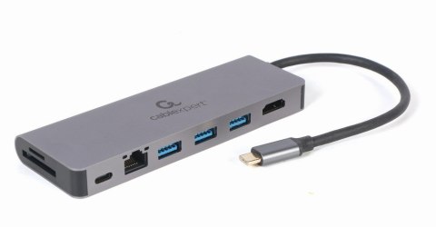 Gembird A-CM-COMBO5-05 Wieloportowy adapter USB Type-C 5 w 1 (Hub + HDMI + PD + czytnik kart + LAN)