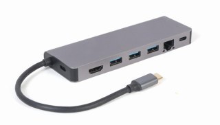 Gembird A-CM-COMBO5-05 Wieloportowy adapter USB Type-C 5 w 1 (Hub + HDMI + PD + czytnik kart + LAN)