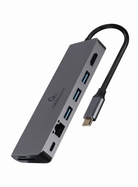 Gembird A-CM-COMBO5-05 Wieloportowy adapter USB Type-C 5 w 1 (Hub + HDMI + PD + czytnik kart + LAN)