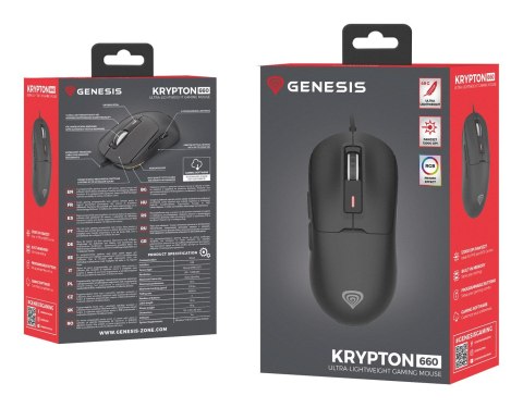 MYSZ DLA GRACZY GENESIS KRYPTON 660 12000DPI RGB CZARNA GAMINGOWA PROGRAMOWALNA