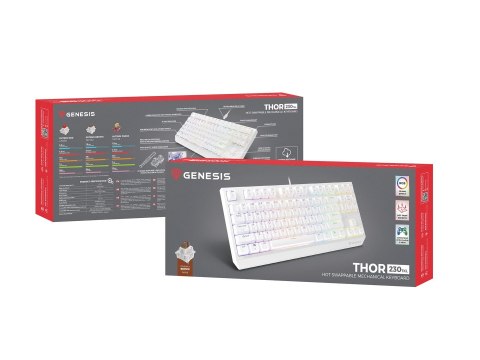 GENESIS Thor 230 TKL klawiatura Gaming USB + RF Wireless + Bluetooth QWERTY Biały