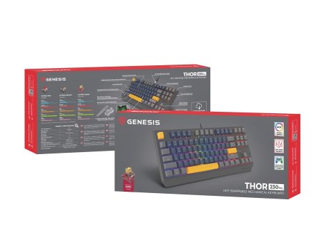 GENESIS THOR 230 TKL klawiatura Gaming USB + RF Wireless + Bluetooth QWERTY Czarny, Niebieski, Szary, Pomarańczowy