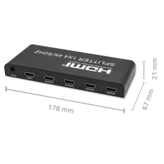 Qoltec 51799 Aktywny rozdzielacz Splitter 4 x HDMI 4K x 2K | 6Gb/s | 60Hz