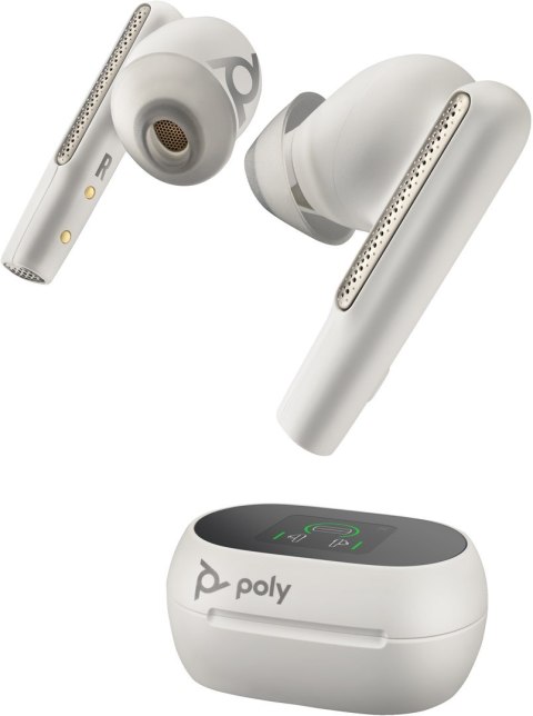 POLY Słuchawki douszne Voyager Free 60+ UC M w kolorze białego piasku + adapter USB-C BT700 + etui z ładowarką i ekranem dotykow