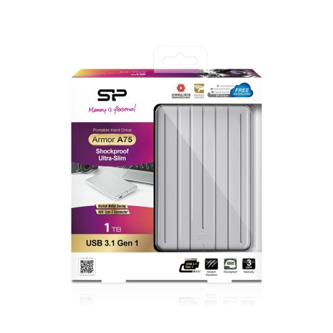 Silicon Power Armor A75 zewnętrzny dysk twarde 1 TB 2.5" USB Type-C 3.2 Gen 1 (3.1 Gen 1) Srebrny Silicon Power Armor A75 zewnętrzny dysk twarde 1 TB 2.5" USB Type-C 3.2 Gen 1 (3.1 Gen 1) Srebrny