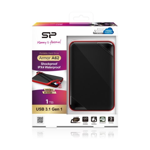 Silicon Power Armor A62 zewnętrzny dysk twarde 1 TB 2.5" USB Typu-A 3.2 Gen 1 (3.1 Gen 1) Czarny, Czerwony Silicon Power Armor A62 zewnętrzny dysk twarde 1 TB 2.5" USB Typu-A 3.2 Gen 1 (3.1 Gen 1) Czarny, Czerwony