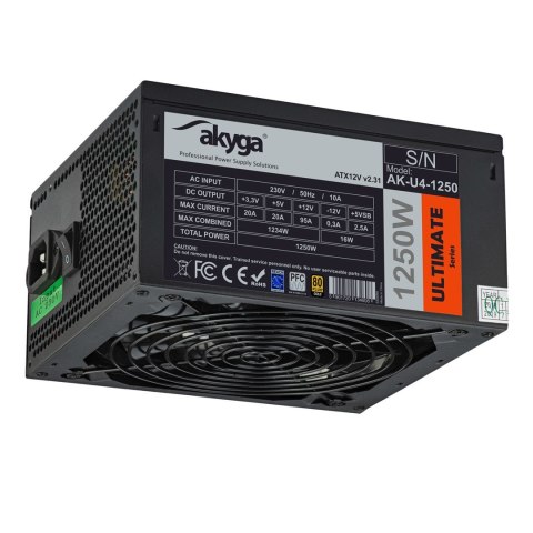 Akyga AK-U4-1250 moduł zasilaczy 1250 W 24-pin ATX ATX Czarny