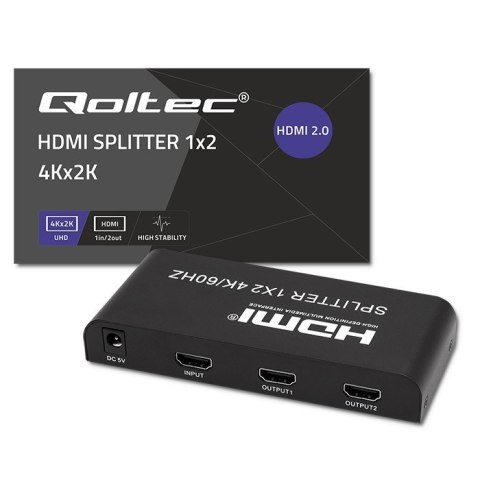 Qoltec 51797 Aktywny rozdzielacz Splitter 2 x HDMI 4K x 2K | 6Gb/s | 60Hz