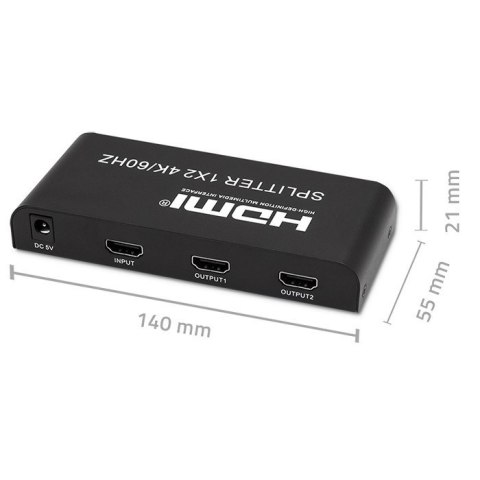 Qoltec 51797 Aktywny rozdzielacz Splitter 2 x HDMI 4K x 2K | 6Gb/s | 60Hz