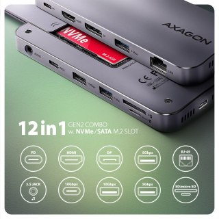 Axagon HMC-12GM2 stacja dokująca Przewodowa USB 3.2 Gen 2 (3.1 Gen 2) Type-C Szary