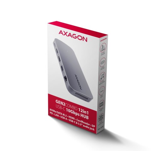 Axagon HMC-12GM2 stacja dokująca Przewodowa USB 3.2 Gen 2 (3.1 Gen 2) Type-C Szary Axagon HMC-12GM2 stacja dokująca Przewodowa USB 3.2 Gen 2 (3.1 Gen 2) Type-C Szary