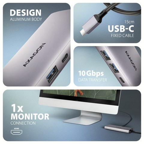 Axagon HMC-6G2L stacja dokująca Przewodowa USB 3.2 Gen 2 (3.1 Gen 2) Type-C Aluminium Axagon HMC-6G2L stacja dokująca Przewodowa USB 3.2 Gen 2 (3.1 Gen 2) Type-C Aluminium