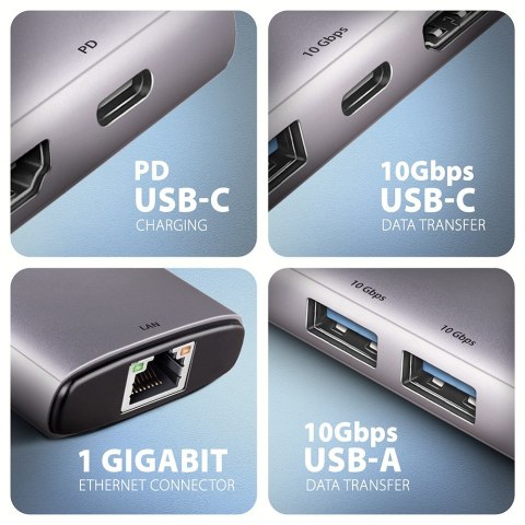 Axagon HMC-6G2L stacja dokująca Przewodowa USB 3.2 Gen 2 (3.1 Gen 2) Type-C Aluminium Axagon HMC-6G2L stacja dokująca Przewodowa USB 3.2 Gen 2 (3.1 Gen 2) Type-C Aluminium