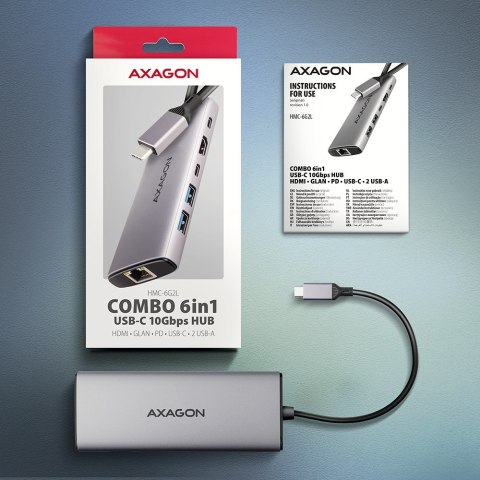 Axagon HMC-6G2L stacja dokująca Przewodowa USB 3.2 Gen 2 (3.1 Gen 2) Type-C Aluminium Axagon HMC-6G2L stacja dokująca Przewodowa USB 3.2 Gen 2 (3.1 Gen 2) Type-C Aluminium