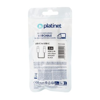 PLATINET CABLE BRAIDED KABEL W OPLOCIE USB-C TO USB-C 42W 2.1A 2M BLACK [45891]