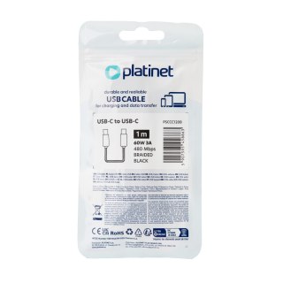 PLATINET CABLE BRAIDED KABEL W OPLOCIE USB-C TO USB-C 60W 3A 1M BLACK [45886]
