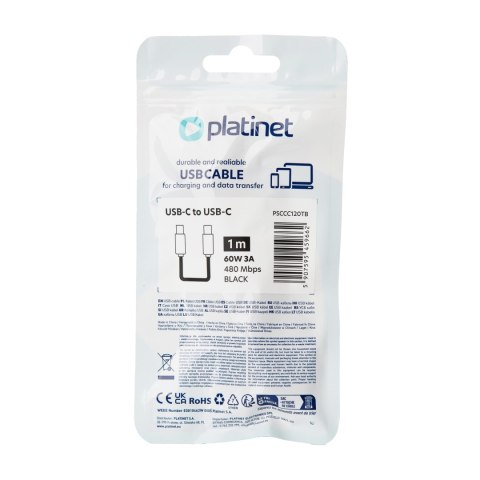 PLATINET CABLE KABEL USB-C TO USB-C 60W 3A 1M BLACK [45966]