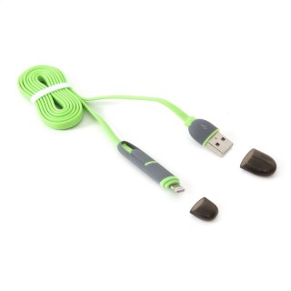 PLATINET FLAT CABLE KABEL 2IN1 MICRO USB & LIGHTNING PLUGS 1M GREEN [42872]