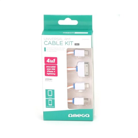 OMEGA HYDRA 4IN1 MICRO USB + MINI USB + IPHONE4 + LIGHTNING USB CABLE KABEL WHITE & ORANGE [42813]