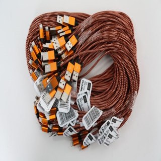 OMEGA LIGHTNING TO USB FABRIC BRAIDED CABLE KABEL 2A 1M POLYBAG ORANGE [44040]