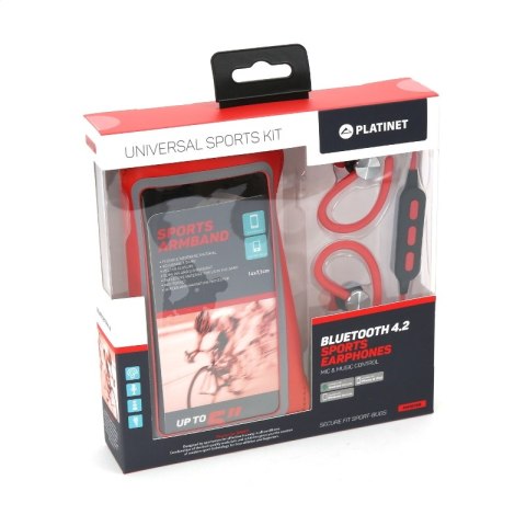 SŁUCHAWKI DOUSZNE + ARMBAND BLUETOOTH EARPHONES SPORT PM1075 RED [43679] TE