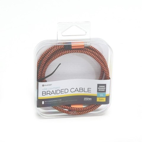 PLATINET ERIS LIGHTNING TO USB FABRIC BRAIDED CABLE KABEL 1M ORANGE