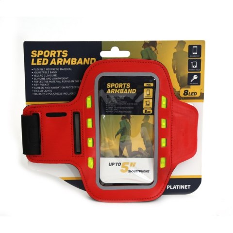 PLATINET SPORT ARMBAND FOR SMARTPHONE RED WITH LED [43708]