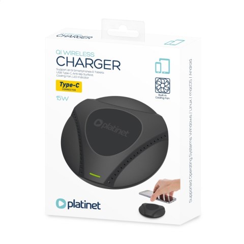 PLATINET WIRELESS CHARGER WITH FAN COOLING 15W USB-C BLACK [45289]