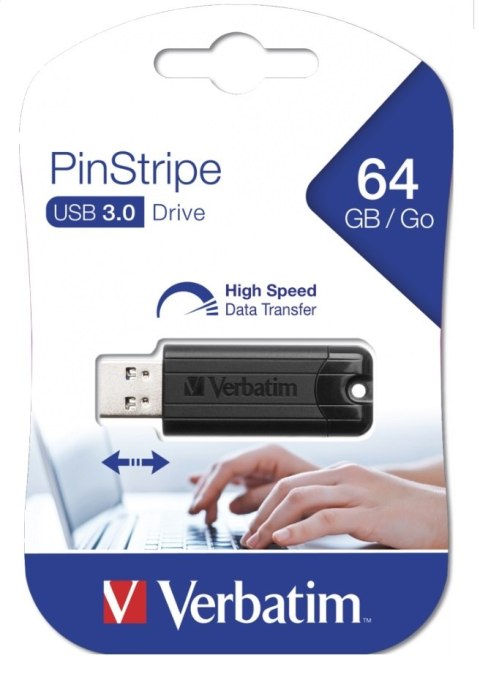 VERBATIM PENDRIVE PINSTRIPE USB 3.0 64GB BLACK 49318