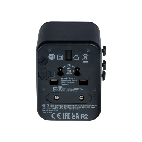 VERBATIM POWER TRAVEL ADAPTOR UTA-02 100-250V USB PD20W + QC18W 49544