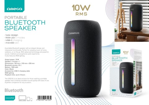 OMEGA SPEAKER GŁOŚNIK BLUETOOTH V5.1 10W RMS RGB Tube [46153]