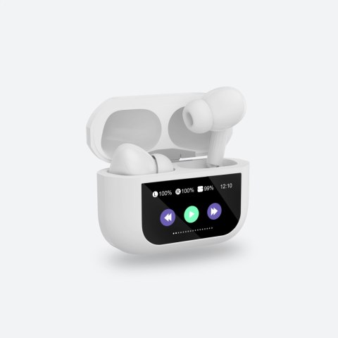 PLATINET TWS EAERPHONES TOUCH DISPLAY SŁUCHAWKI BEZPRZEWODOWE DOUSZNE BLUETOOTH 5.4 300MAH ANC WHITE [46177]