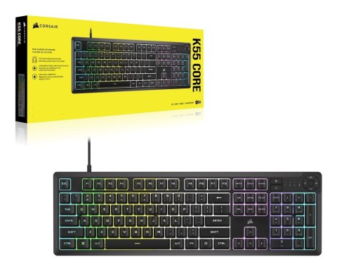 Klawiatura CORSAIR Tas K55 CORE BLACK RGB, Gumowa kopuła, Mechaniczna, USB Klawiatura CORSAIR Tas K55 CORE BLACK RGB, Gumowa kopuła, Mechaniczna, USB