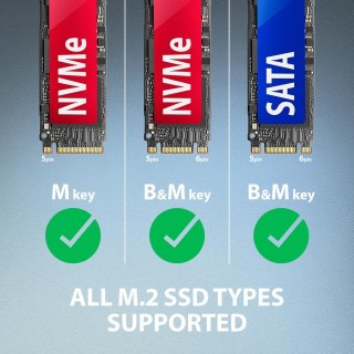 Axagon ADM2-AM USB-A 10Gbps - M.2 NVMe & SATA SSD adaptér, kabelis USB-A 10cm Obudowa SSD Czarny