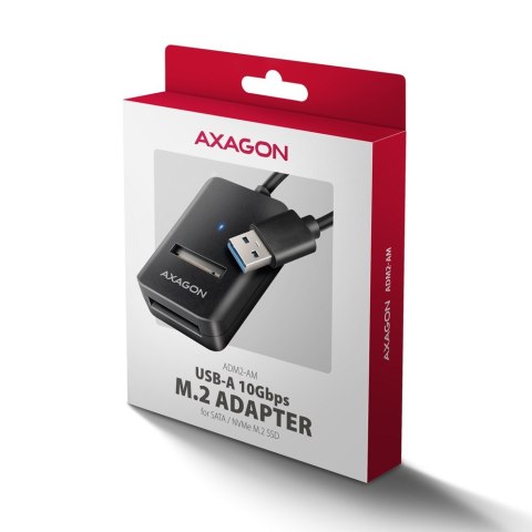 Axagon ADM2-AM USB-A 10Gbps - M.2 NVMe & SATA SSD adaptér, kabelis USB-A 10cm Obudowa SSD Czarny Axagon ADM2-AM USB-A 10Gbps - M.2 NVMe & SATA SSD adaptér, kabelis USB-A 10cm Obudowa SSD Czarny