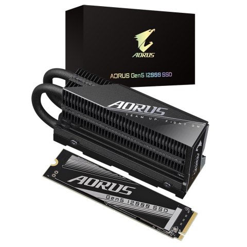 Dysk SSD Gigabyte AORUS 12000 1TB M.2 NVMe Gen5 z radiatorem 11700/9500 MB/s Dysk SSD Gigabyte AORUS 12000 1TB M.2 NVMe Gen5 z radiatorem 11700/9500 MB/s