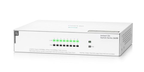 Aruba Instant On 1430 8G Class4 PoE 64W Nie zarządzany L2 Gigabit Ethernet (10/100/1000) Obsługa PoE Biały Aruba Instant On 1430 8G Class4 PoE 64W Nie zarządzany L2 Gigabit Ethernet (10/100/1000) Obsługa PoE Biały