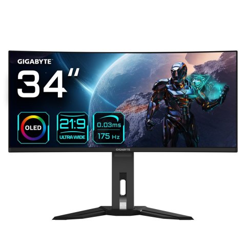 GIGABYTE MO34WQC monitor komputerowy 86,4 cm (34") 3440 x 1440 px Wide Quad HD OLED Czarny GIGABYTE MO34WQC monitor komputerowy 86,4 cm (34") 3440 x 1440 px Wide Quad HD OLED Czarny