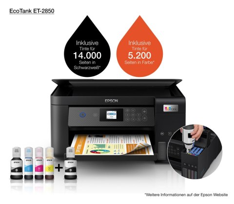 Drukarka Epson EcoTank ET-2850 3w1-Tintenstrahl A4 WiFi/WLan Duplex Drukarka Epson EcoTank ET-2850 3w1-Tintenstrahl A4 WiFi/WLan Duplex