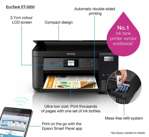 Drukarka Epson EcoTank ET-2850 3w1-Tintenstrahl A4 WiFi/WLan Duplex Drukarka Epson EcoTank ET-2850 3w1-Tintenstrahl A4 WiFi/WLan Duplex