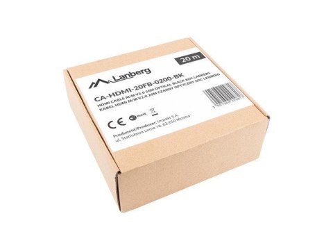 Lanberg CA-HDMI-20FB-0200-BK optyczny kabel HDMI M/M 20m v2.0 4K AOC Lanberg CA-HDMI-20FB-0200-BK optyczny kabel HDMI M/M 20m v2.0 4K AOC